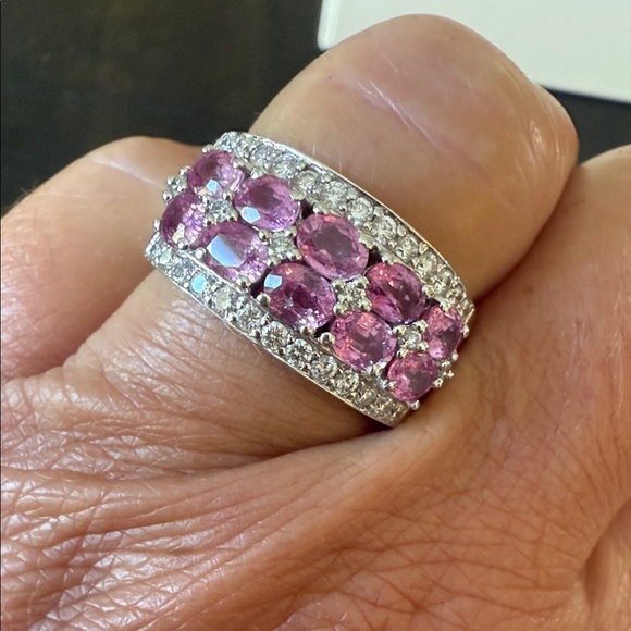 Elegant Pink Sapphire and Diamond Gemstone Band 14K White Gold See Pics - Picture 1 of 6